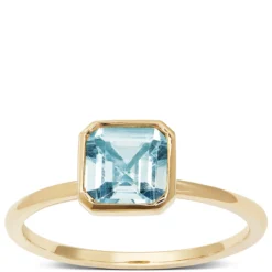 Square Bezel Set Aquamarine Ring, 14K