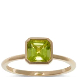 Square Bezel Set Peridot Ring, 14K