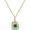 Square Emerald and Round Diamond Pendant, 14K Yellow Gold