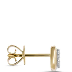 Square Sapphire and Diamond Studs, 14K Yellow Gold