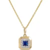 Square Sapphire and Round Diamond Pendant, 14K Yellow Gold