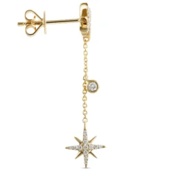 Star Cluster Diamond Dangle Earrings, 14k Yellow Gold