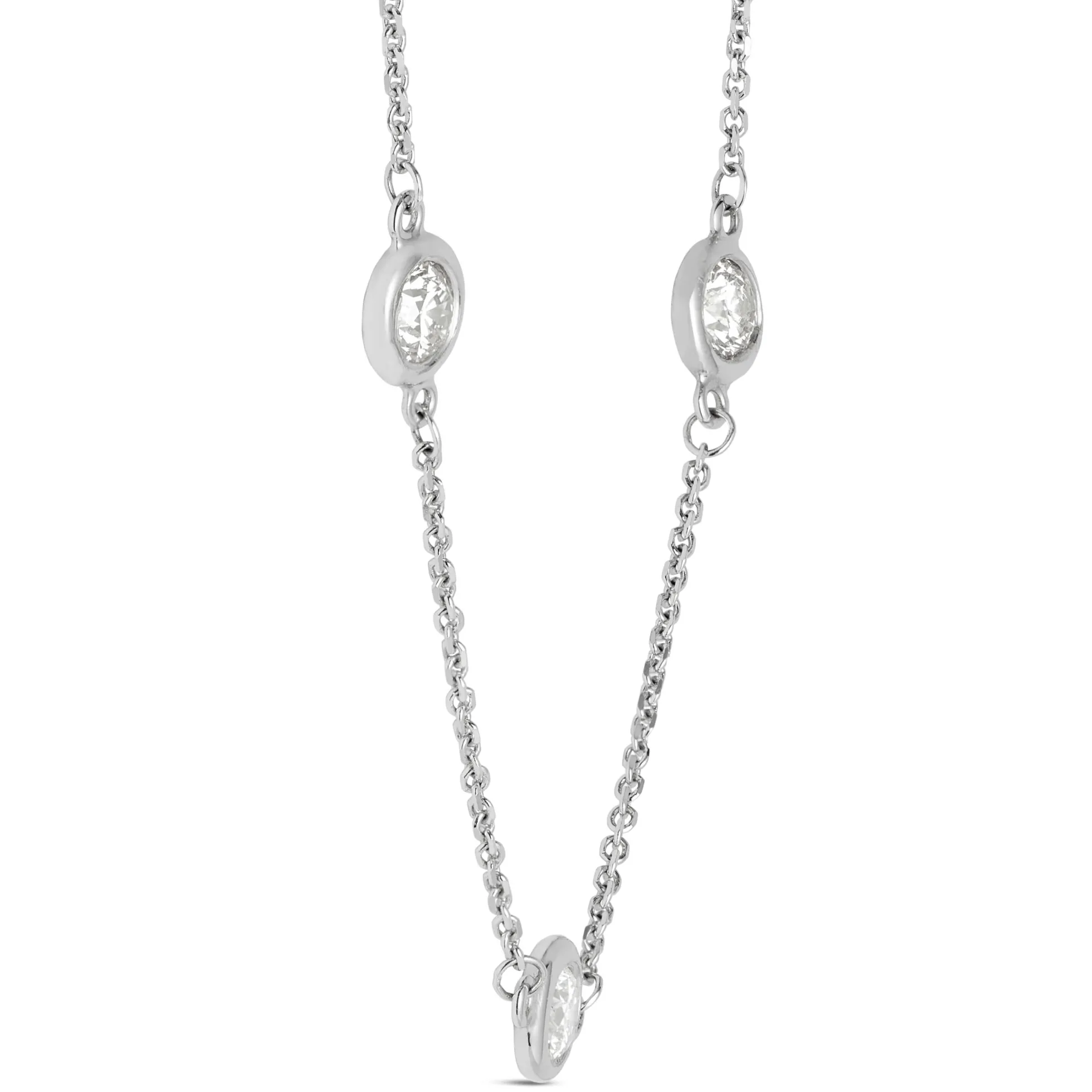 12 Station Bezel Set Diamond Necklace, 14k White Gold