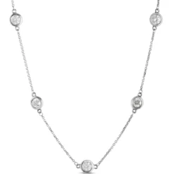 12 Station Bezel Set Diamond Necklace, 14k White Gold