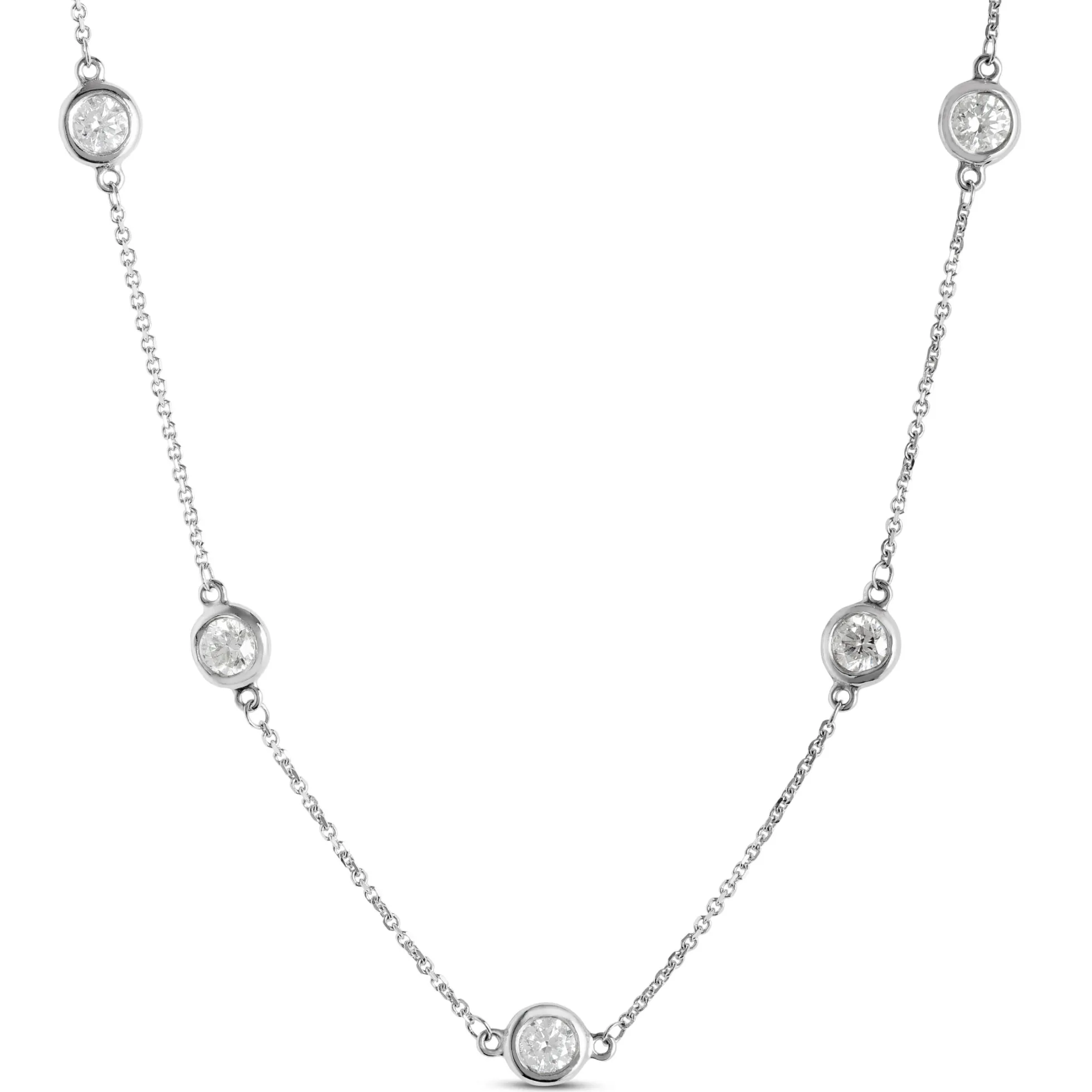 12 Station Bezel Set Diamond Necklace, 14k White Gold