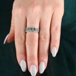 5-Stone Emerald & Diamond Ring 14K