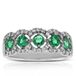 5-Stone Emerald & Diamond Ring 14K