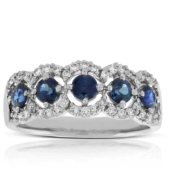 5-Stone Sapphire & Diamond Ring 14K