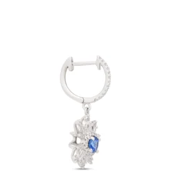 Sunburst Round Sapphire and Diamond Earrings, 14K White Gold