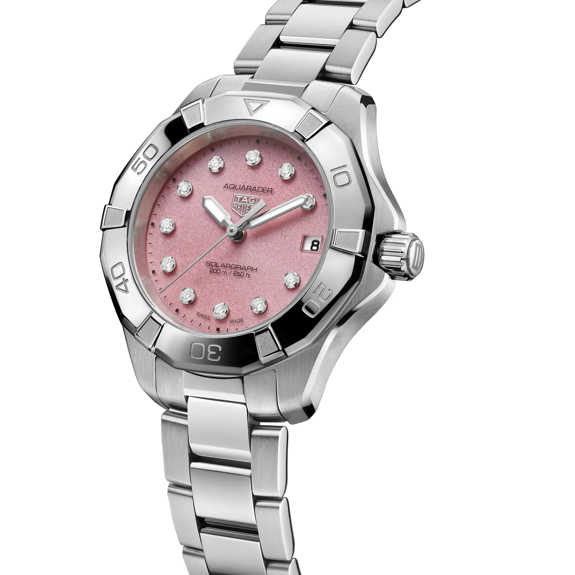 TAG Heuer Aquaracer Professional 200 Solargraph Pink Dial Watch, 34mm