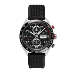 TAG Heuer Carrera Chronograph Watch Black Dial Rubber Strap, 44mm