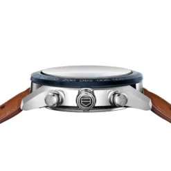 TAG Heuer Carrera Chronograph Watch Blue Dial Brown Leather Strap, 44mm