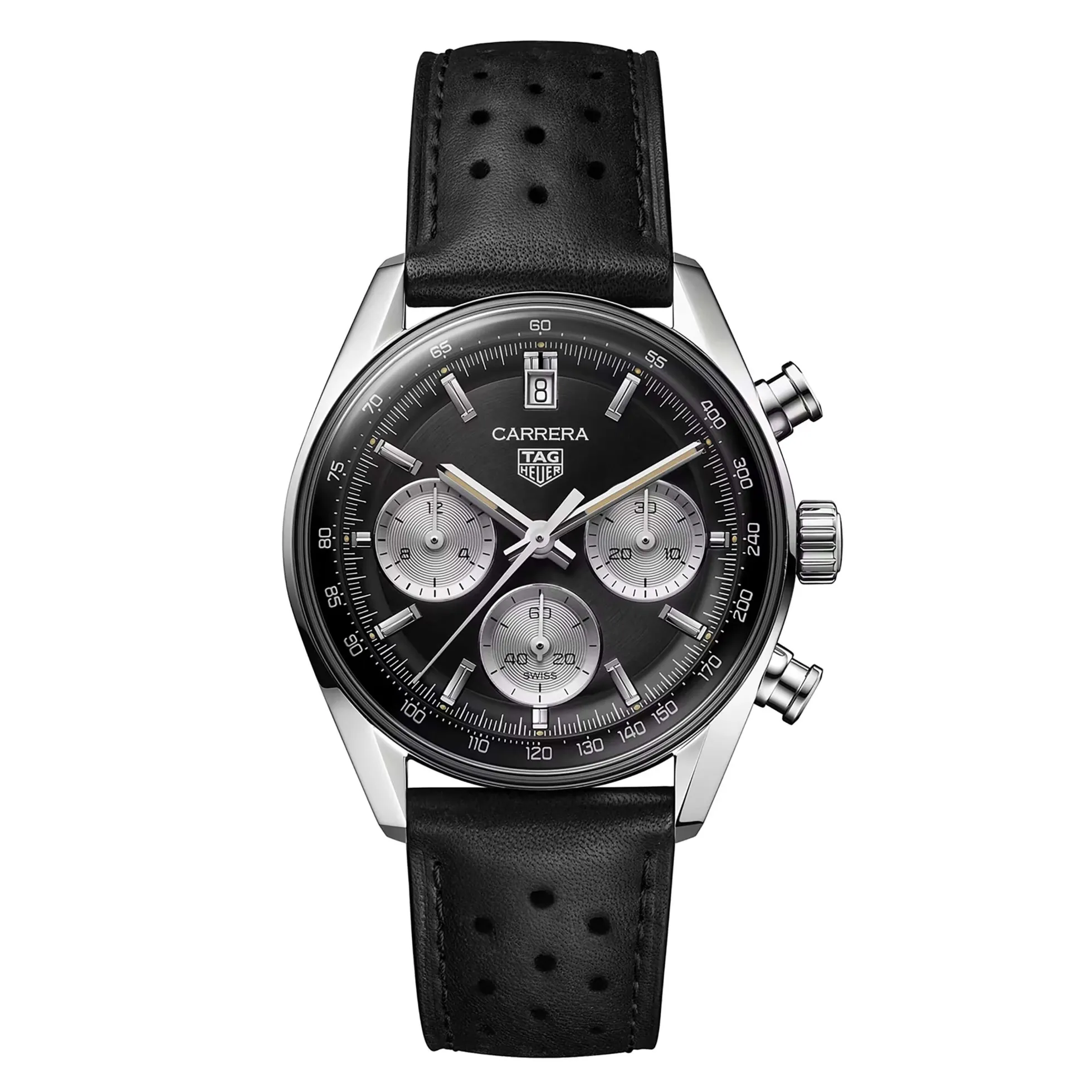 TAG Heuer Carrera Chronograph Watch Steel Case Black Dial, 39mm