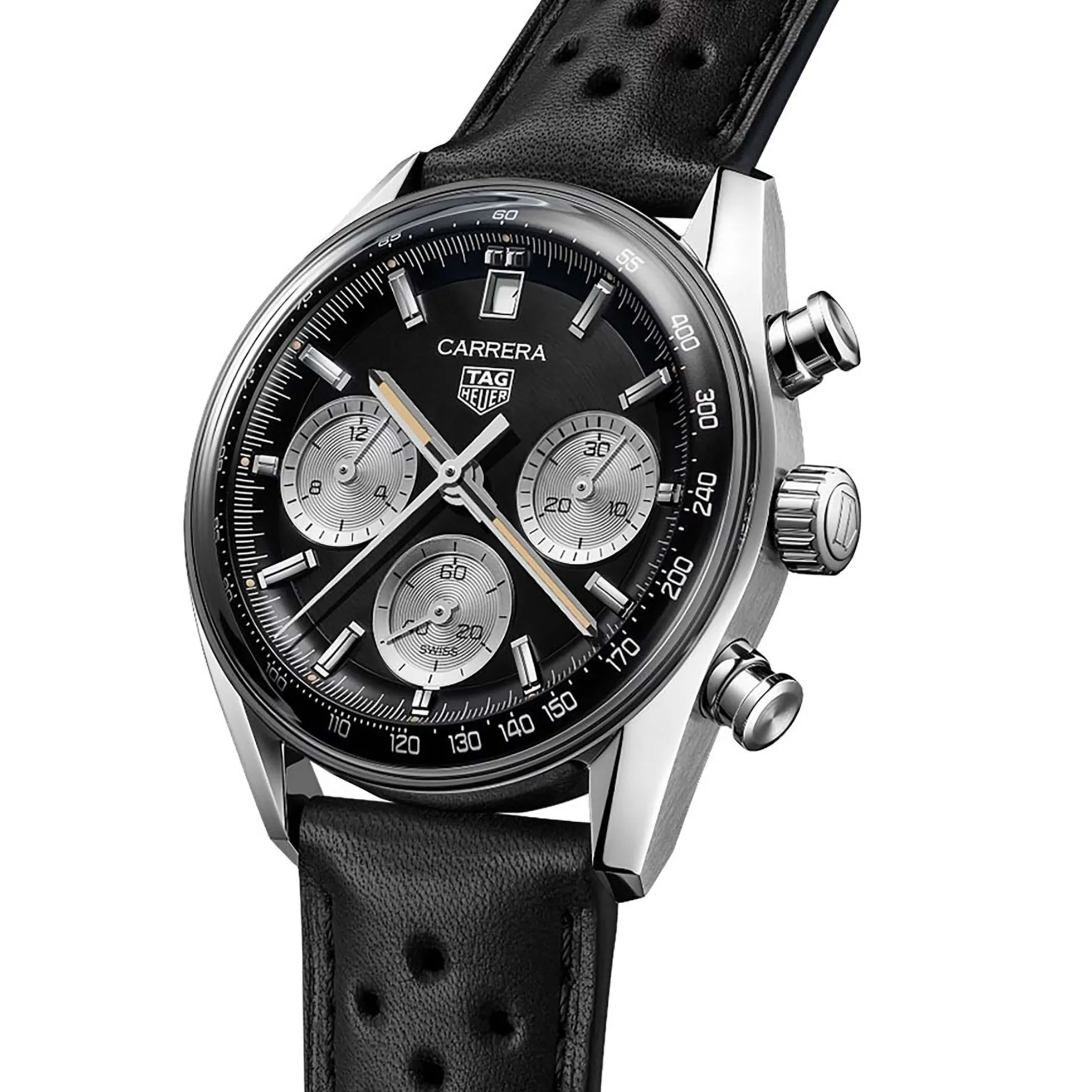 TAG Heuer Carrera Chronograph Watch Steel Case Black Dial, 39mm