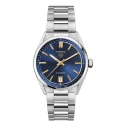 TAG Heuer Carrera Date Watch Steel Case Blue Dial Rose Gold Detailing, 36mm