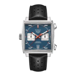 TAG Heuer Monaco Calibre 11 Automatic Mens Blue Leather Chronograph Watch, 39mm
