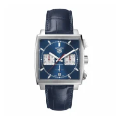 TAG Heuer Monaco Heuer 02 Automatic Mens Blue Leather Chronograph Watch, 39mm