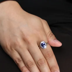 Tanzanite & Baguette Diamond Halo Ring 14K