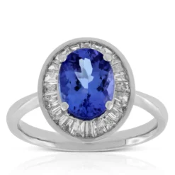 Tanzanite & Baguette Diamond Halo Ring 14K