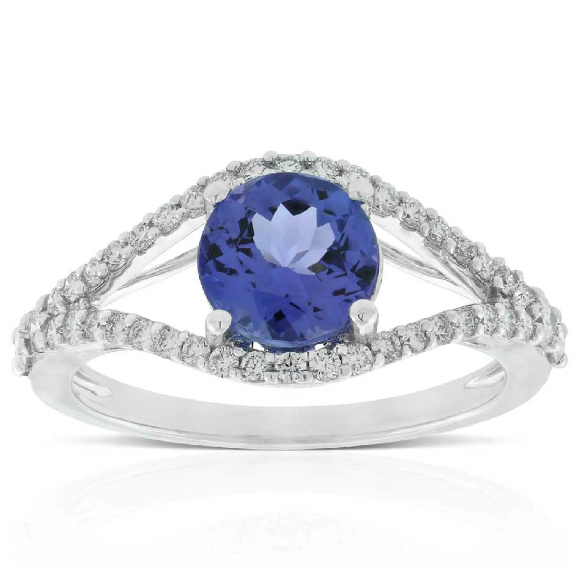 Tanzanite & Diamond Split-Shank Ring 14K