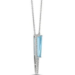 Tapered Blue Topaz and Diamond Pendant, 14K White Gold