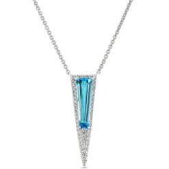 Tapered Blue Topaz and Diamond Pendant, 14K White Gold