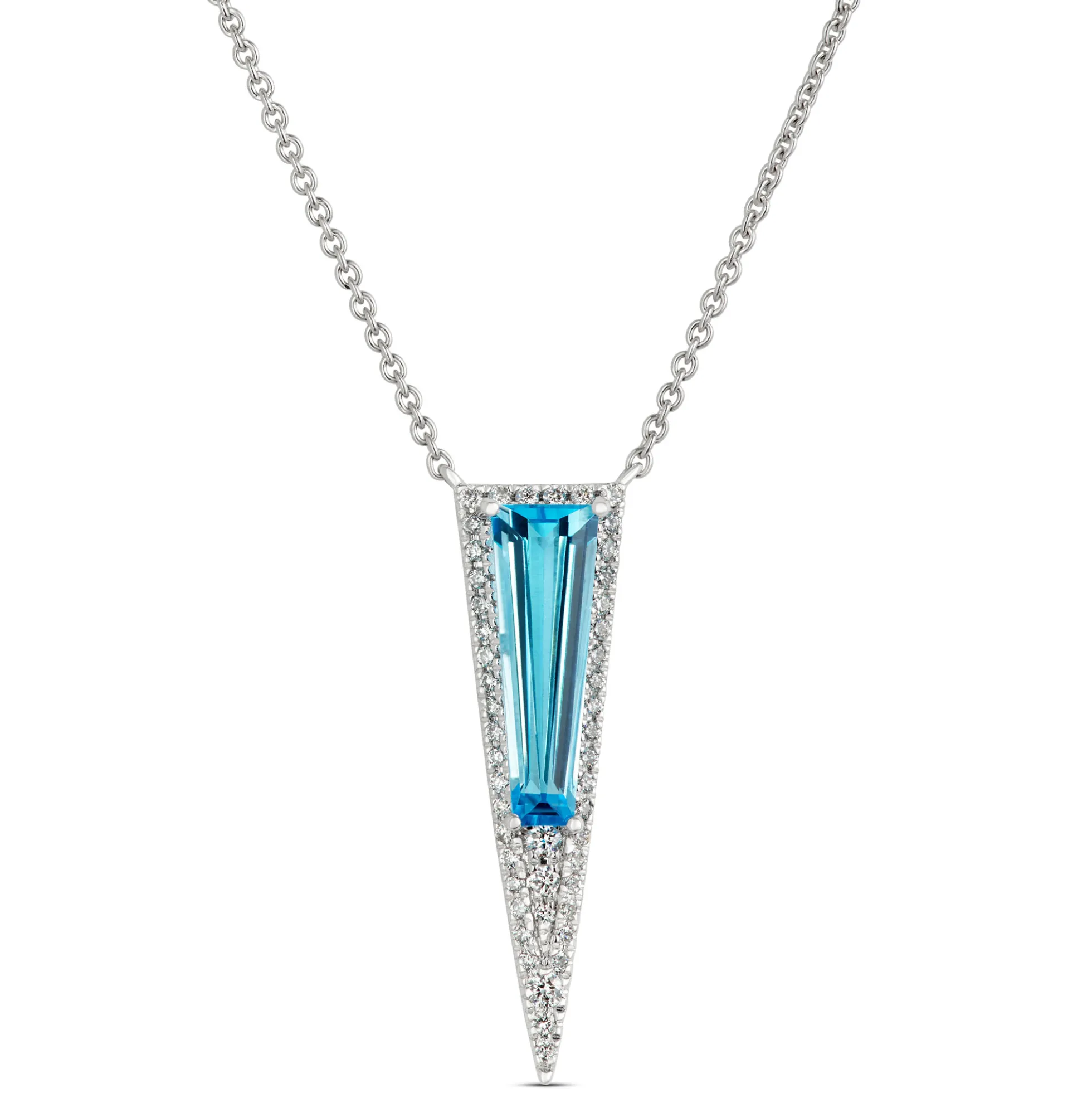 Tapered Blue Topaz and Diamond Pendant, 14K White Gold