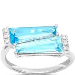 Tapered Blue Topaz Ring, 14K White Gold