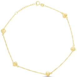 Ten-Inch Adjustable Puffed Hear Bracelet, 14K Yellow Gold