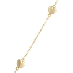 Ten-Inch Adjustable Puffed Hear Bracelet, 14K Yellow Gold