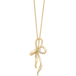 Three-Loop Bow Diamond Pendant Necklace, 14k Yellow Gold
