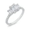 Three Stone Emerald Cut Diamond Engagement Ring, 14K White Gold