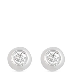 Tiny Bezel Diamond Studs, 14K White Gold
