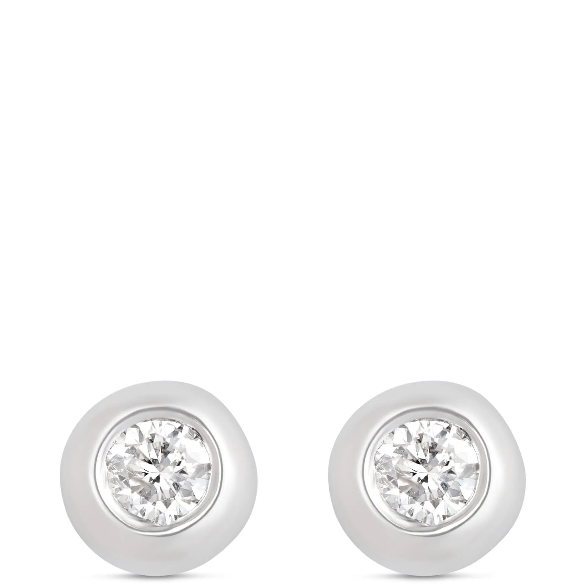 Tiny Bezel Diamond Studs, 14K White Gold