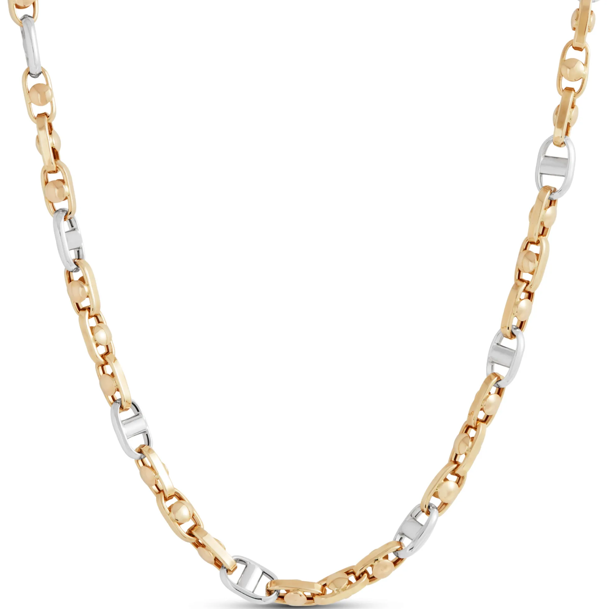 Toscano Anchor Link Two-Tone Necklace, 14k White and Yellow Gold