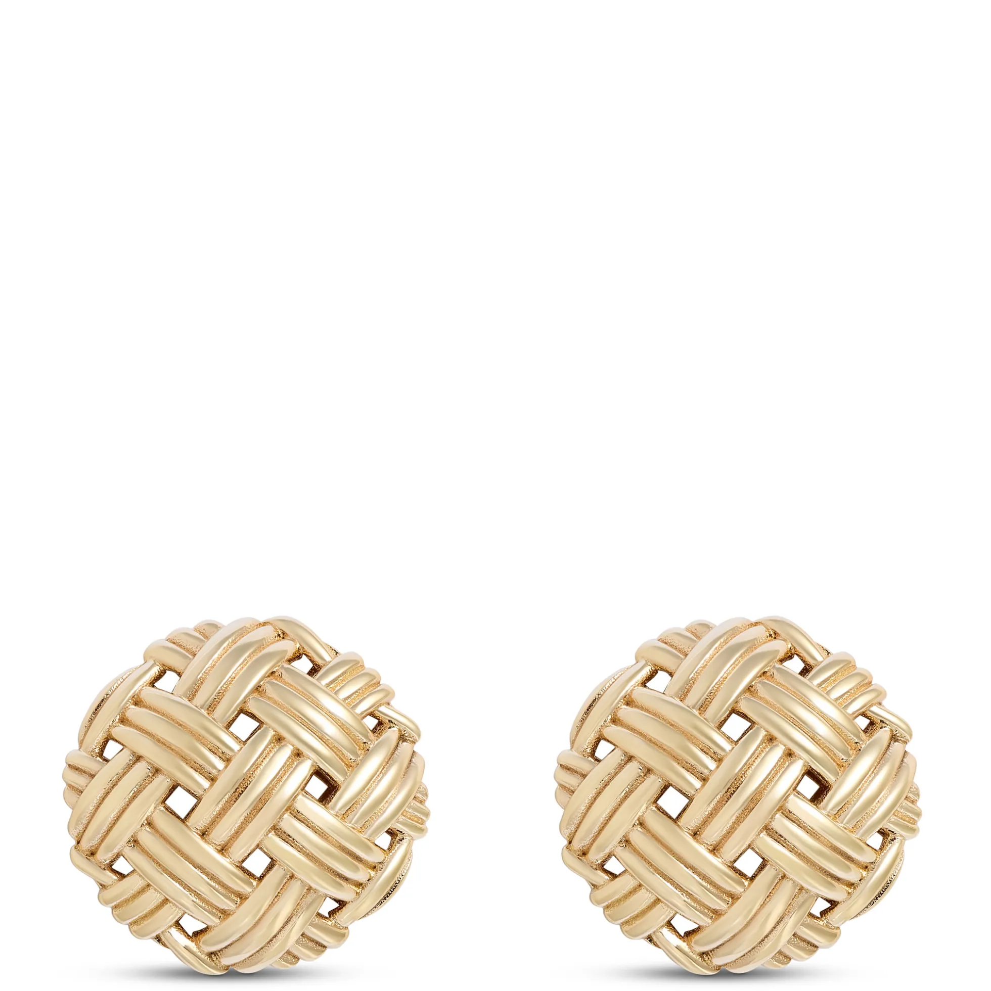 Toscano Basket Weave Button Studs, 14K Yellow Gold