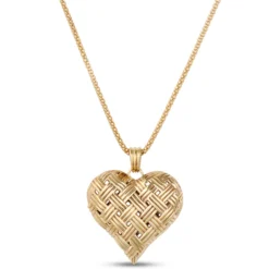 Toscano Basket Weave Heart Pendant Necklace, 14K Yellow Gold