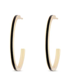 Toscano Black Enamel Hoop Earrings, 14k Yellow Gold