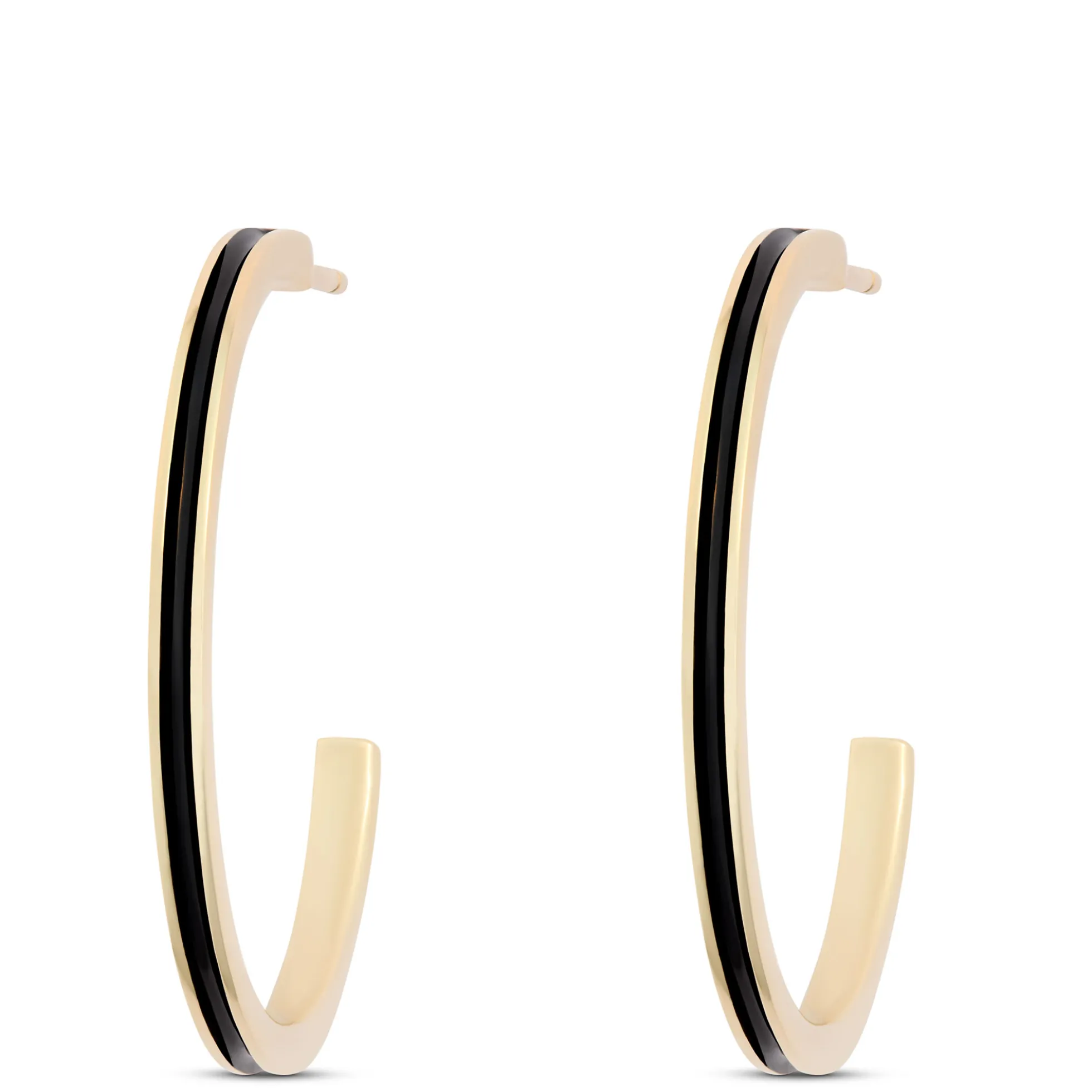 Toscano Black Enamel Hoop Earrings, 14k Yellow Gold
