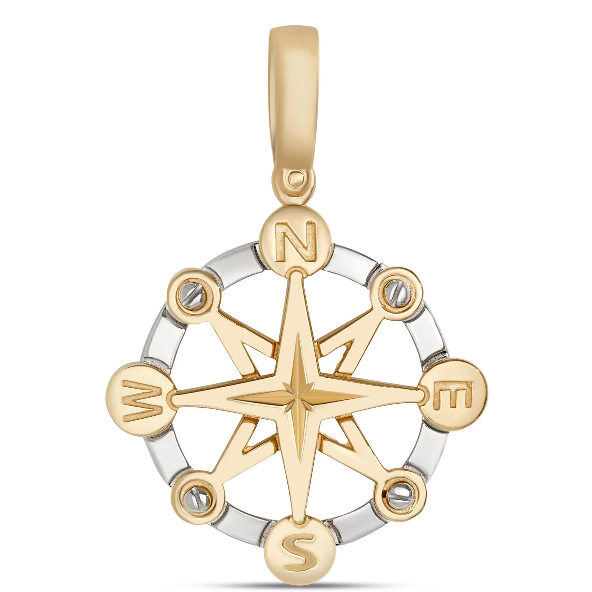 Toscano Compass Pendant, 14K White and Yellow Gold
