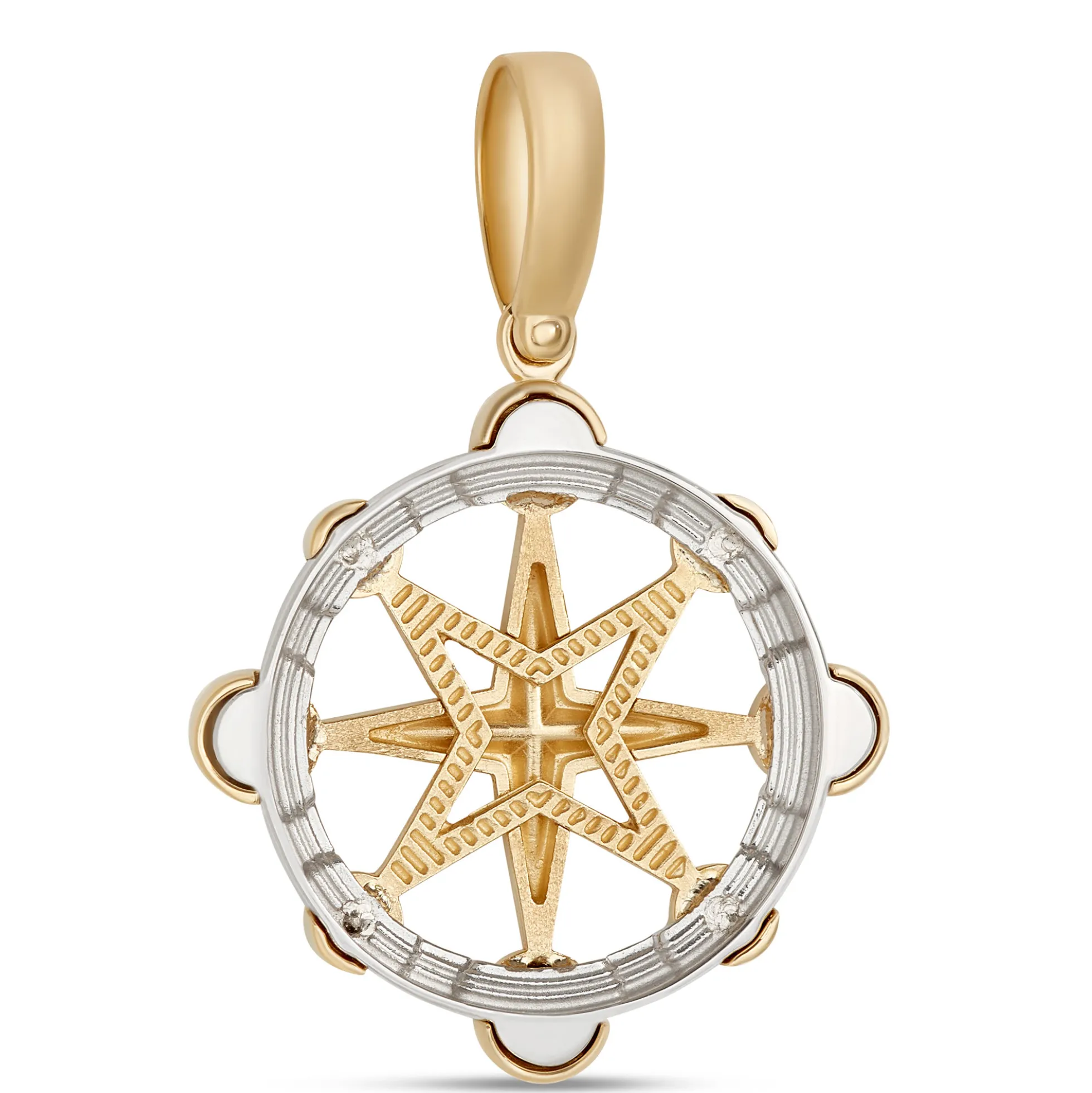 Toscano Compass Pendant, 14K White and Yellow Gold
