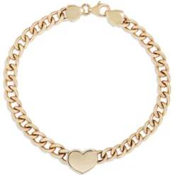 Toscano Curb Chain Bracelet With Heart Center, 14K Yellow Gold