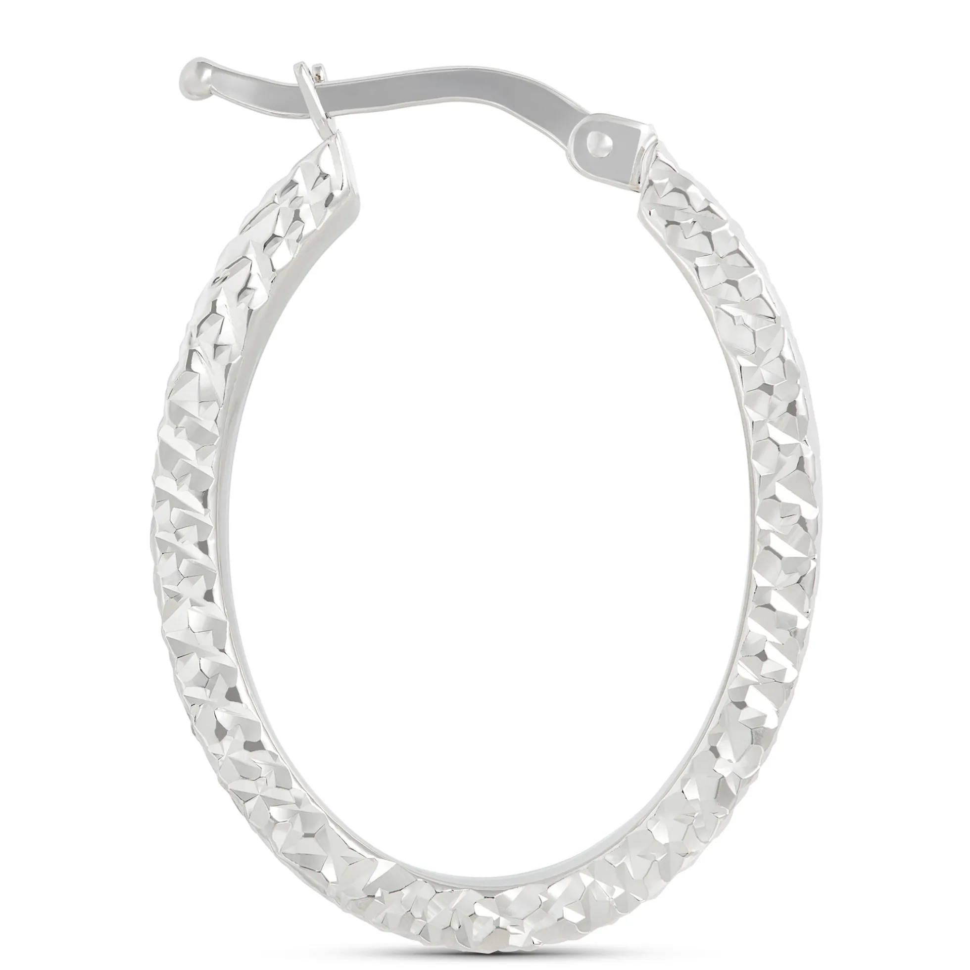 Toscano Diamond Cut Toscano Hoop Earrings, 14K White Gold