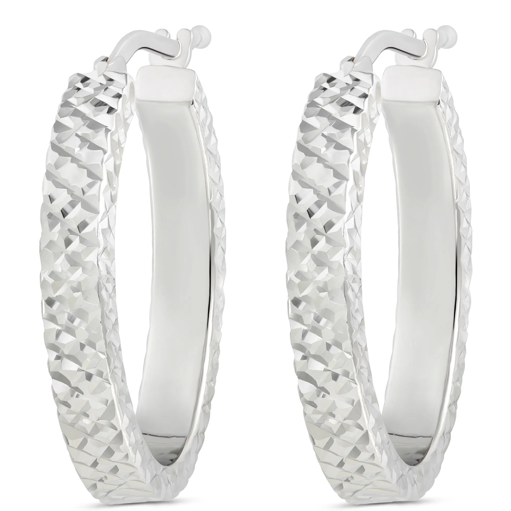 Toscano Diamond Cut Toscano Hoop Earrings, 14K White Gold
