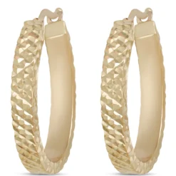 Toscano Diamond Cut Toscano Hoop Earrings, 14K Yellow Gold