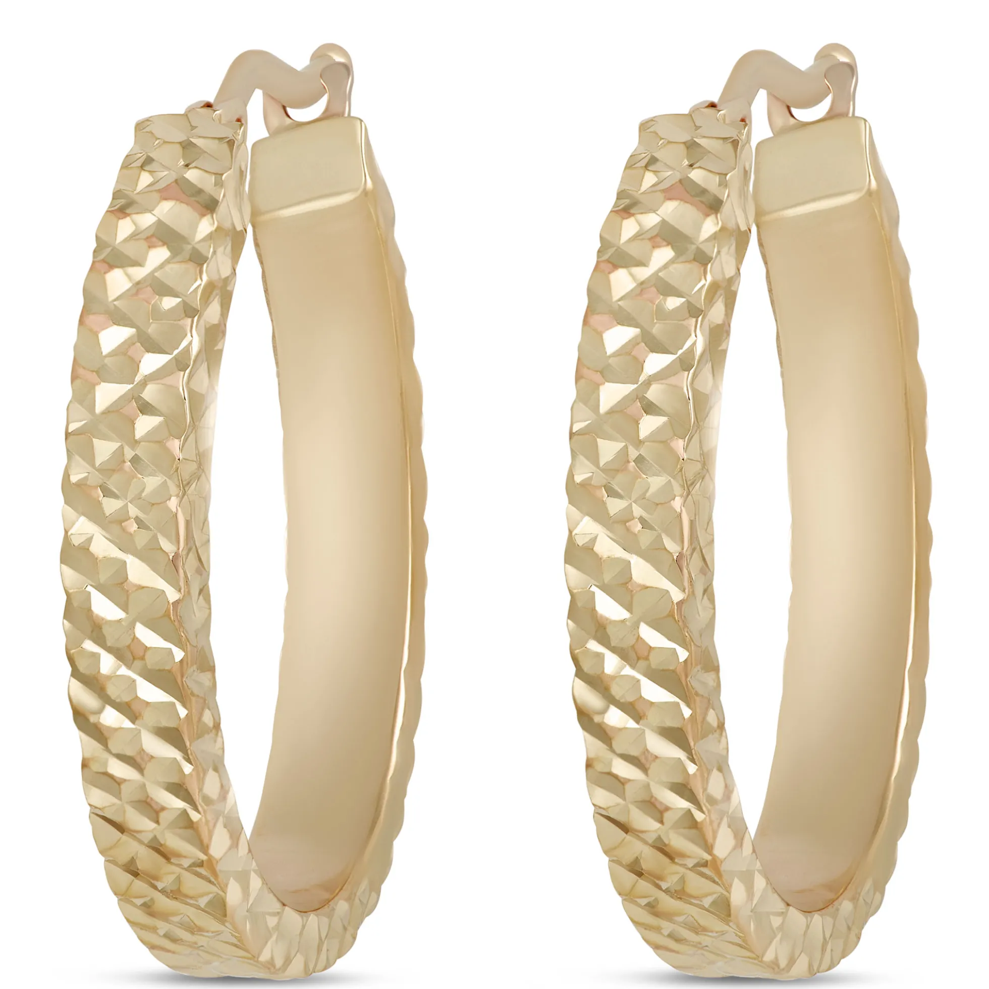 Toscano Diamond Cut Toscano Hoop Earrings, 14K Yellow Gold