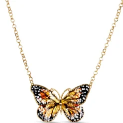 Toscano Enamel Monarch Butterfly Necklace, 14k Yellow Gold
