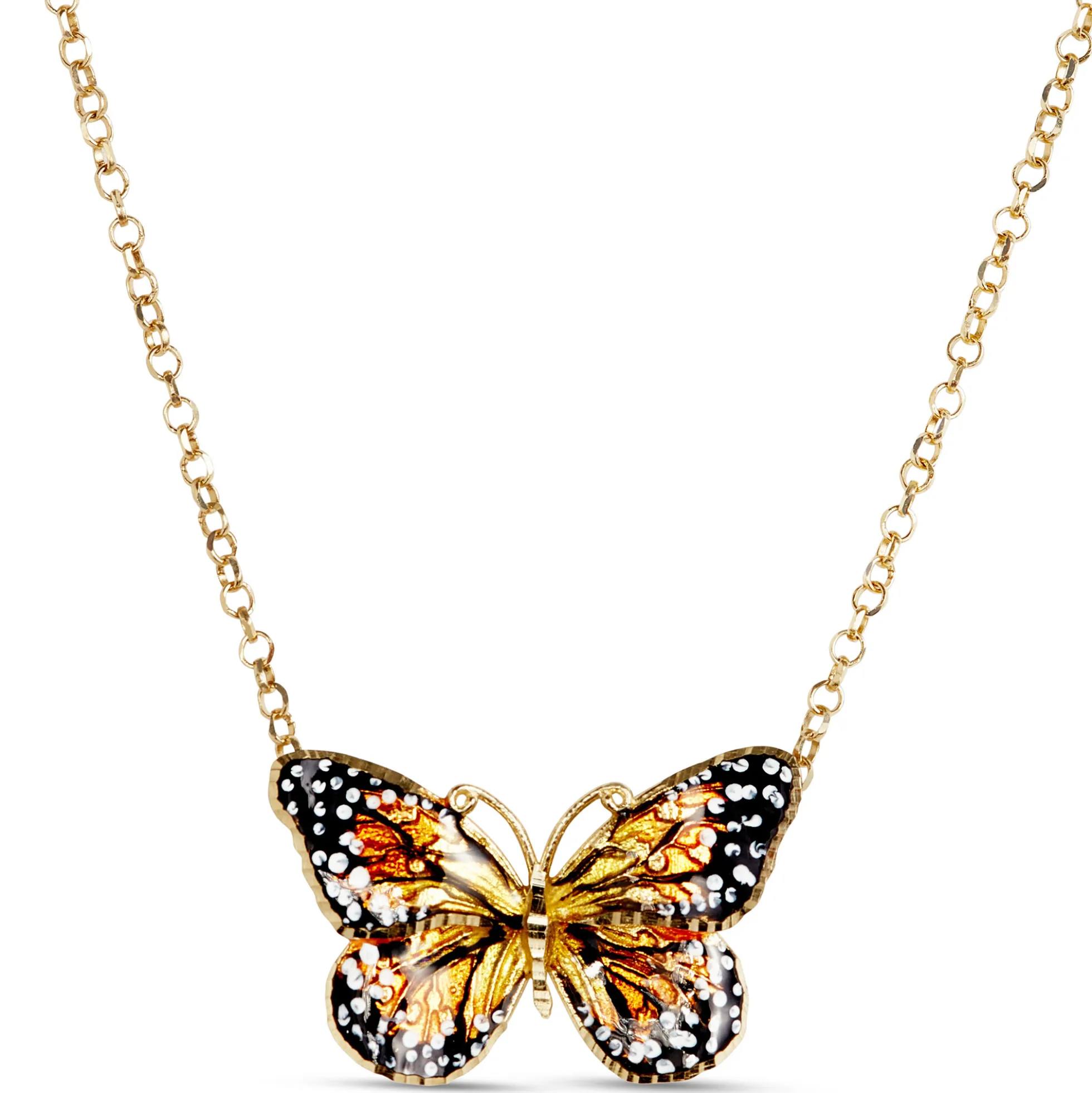 Toscano Enamel Monarch Butterfly Necklace, 14k Yellow Gold