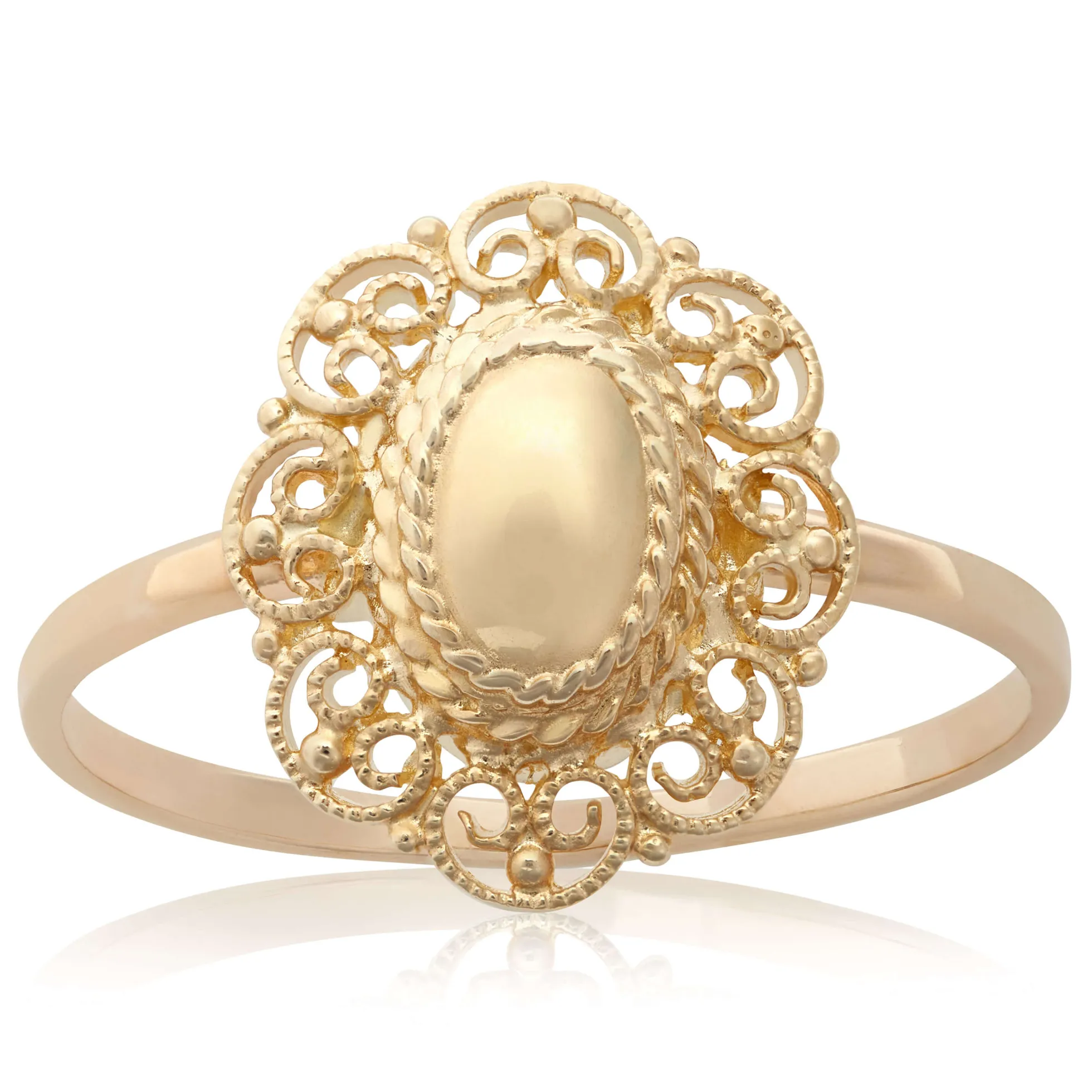 Toscano Filigree Framed Oval Dome Ring 14K
