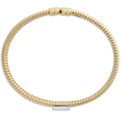 Toscano Flat Tubogas Cuff with Diamond Tips, 18K Yellow Gold